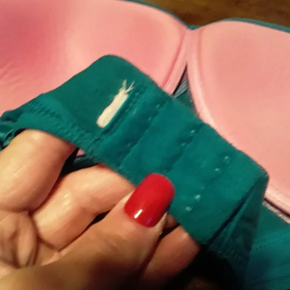 Pink VICTORIA'S SECRET teal W/ Pink Bling 38B Padded underwire Gorgeous Push Up - Picture 2 of 13